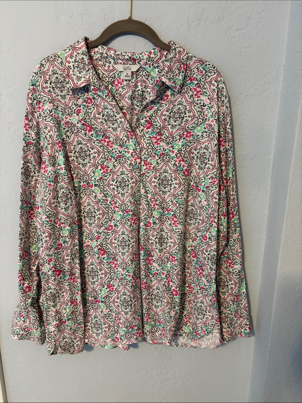 croft & barrow Blouse with Pink and Mint Floral Paisley